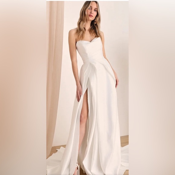 Lulus Dresses & Skirts - Lifetime of Love White Satin Strapless A-Line Gown Sz XS #